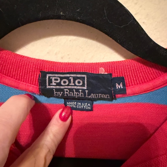 Vintage Polo By Ralph Lauren Mens Size Medium Blue Red Stripe Polo Shirt Pony - Picture 3 of 5